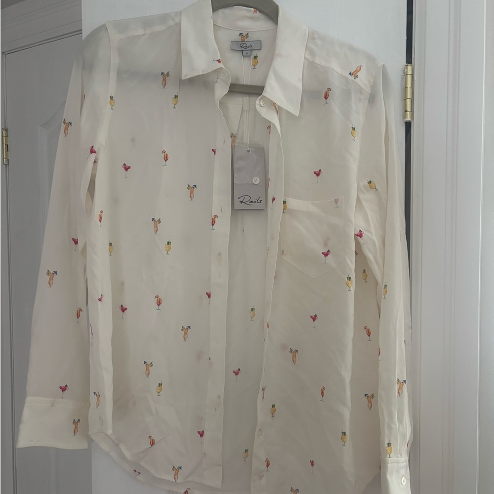 Rails White Silk Shirt with Colorful Cocktail.